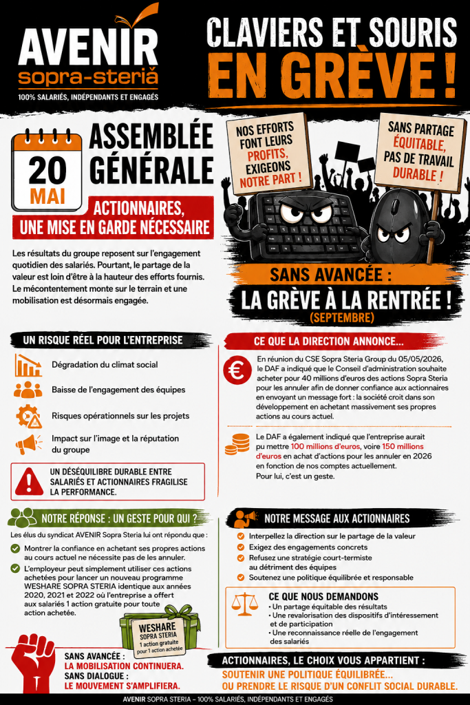 AG SOPRA STERIA du 20 mai : Mise en garde