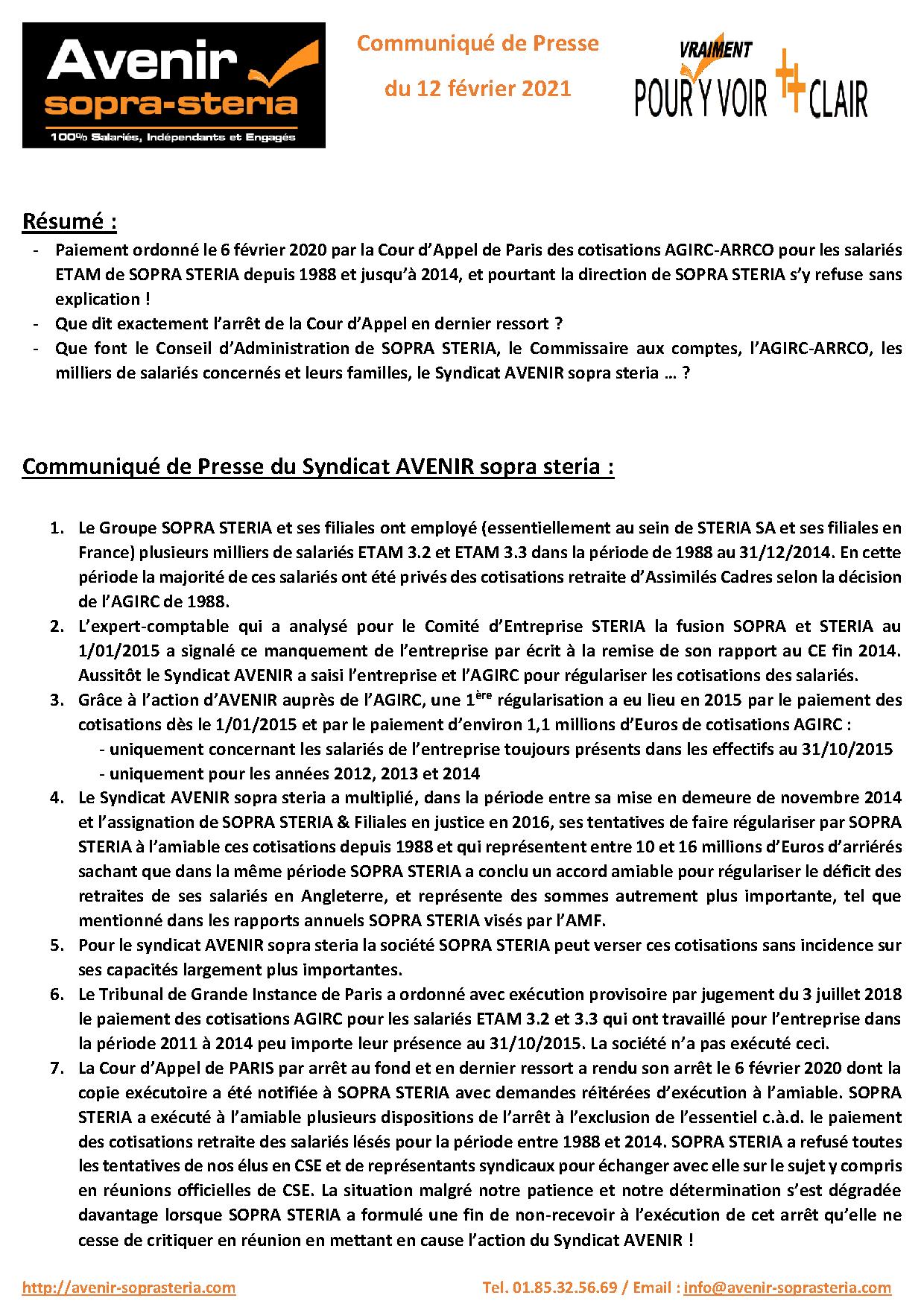 SOPRA STERIA Communique de Presse … Pas de Bla Bla 