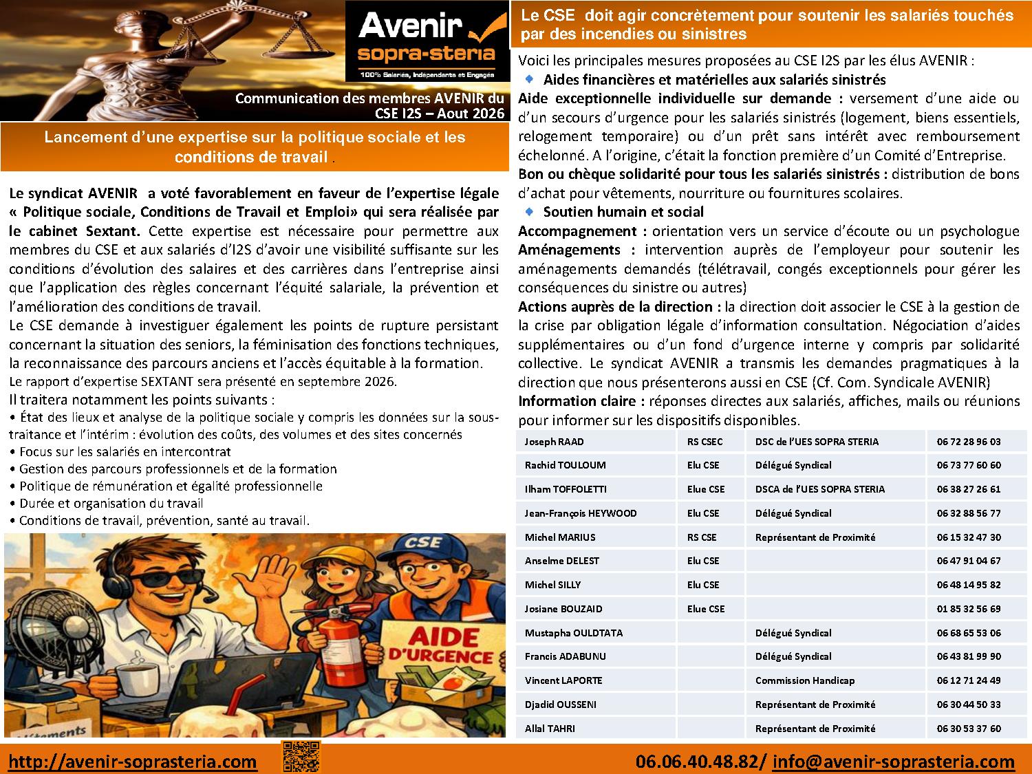 Communication mensuelle des elus AVENIR au CSEE I2S Aout 2026
