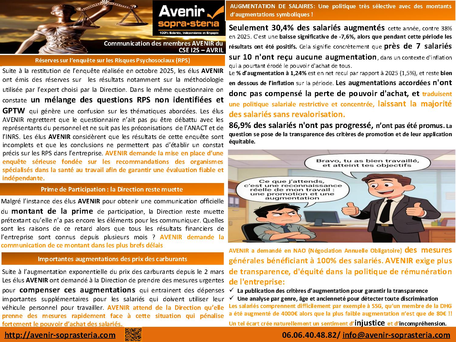 Communication mensuelle des elus AVENIR au CSEE I2S Avril 2026
