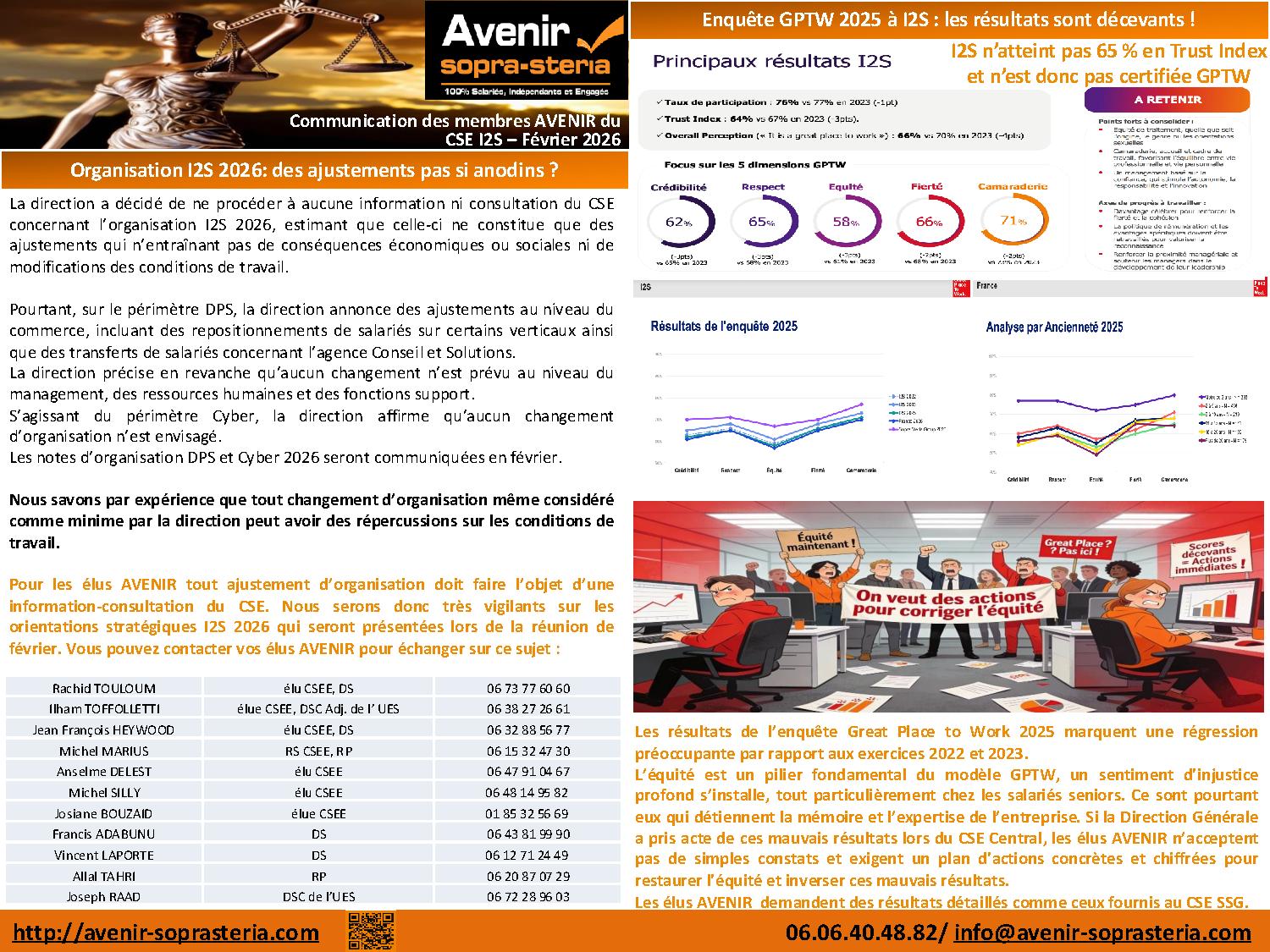 Communication mensuelle des elus AVENIR au CSEE I2S Fevrier 2026