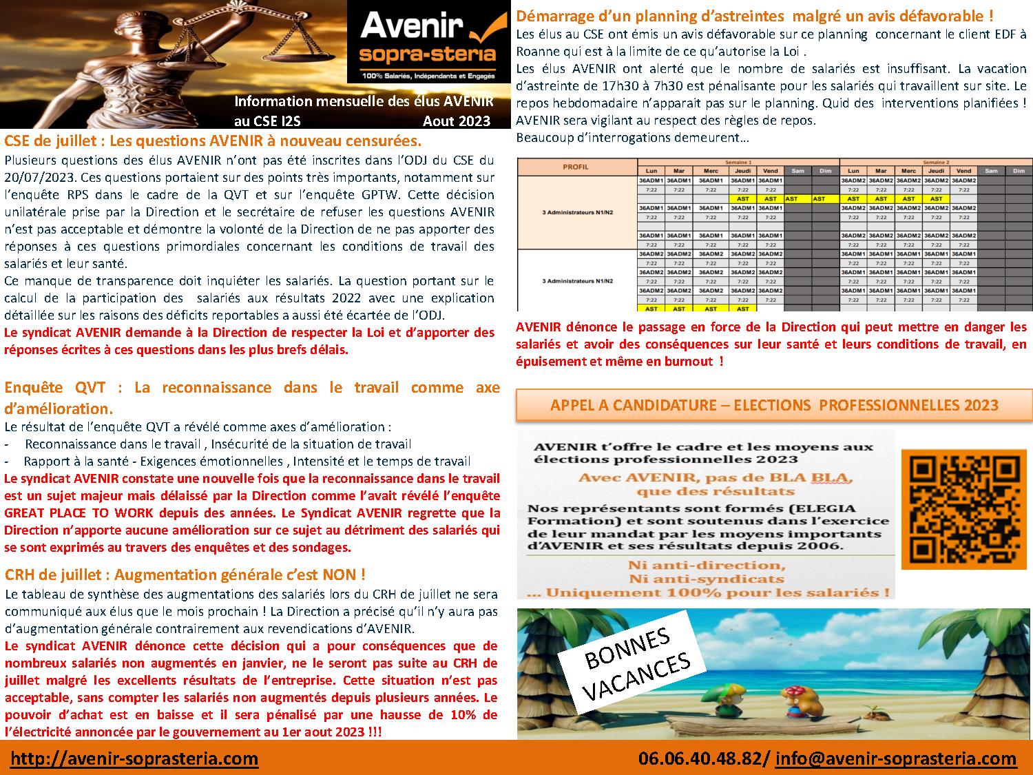 Communication mensuelle des elus au CSEE