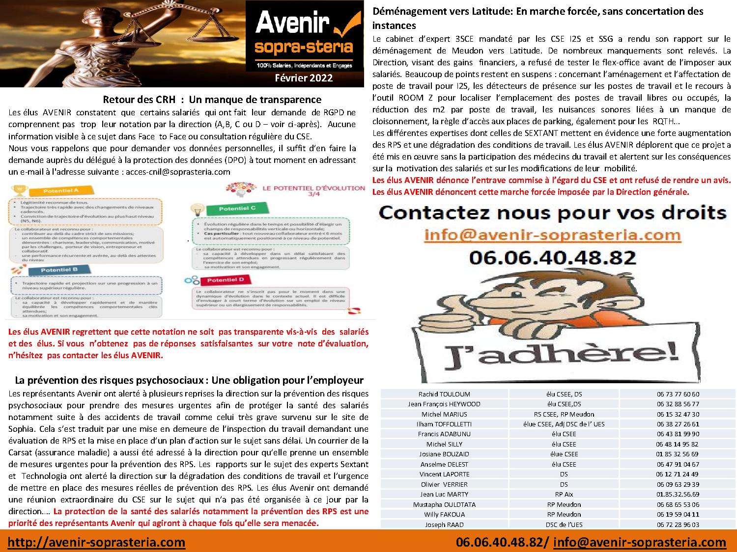 Communication mensuelle des elus au CSEE Fev