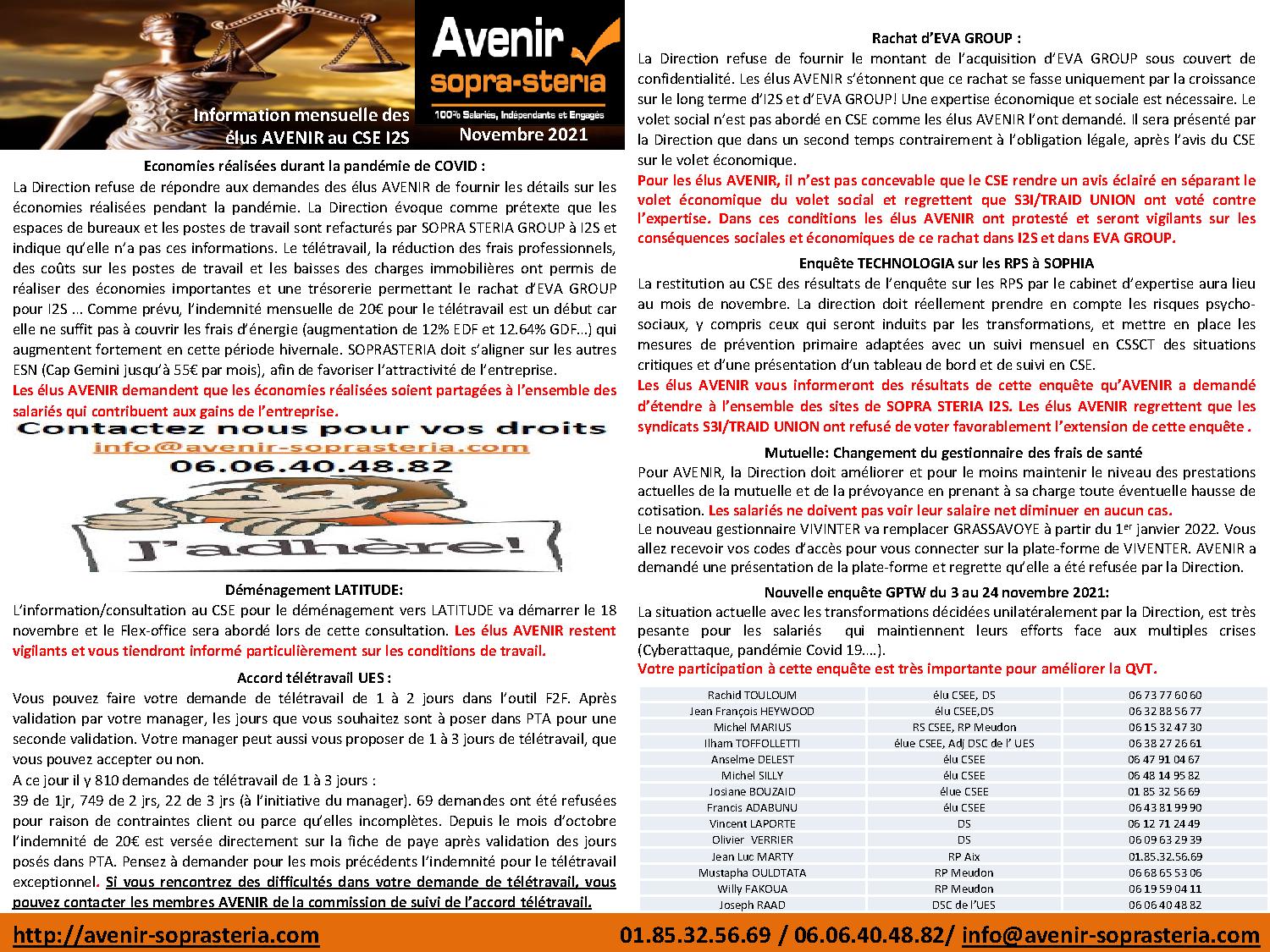 Communication mensuelle des elus au CSEE NOV