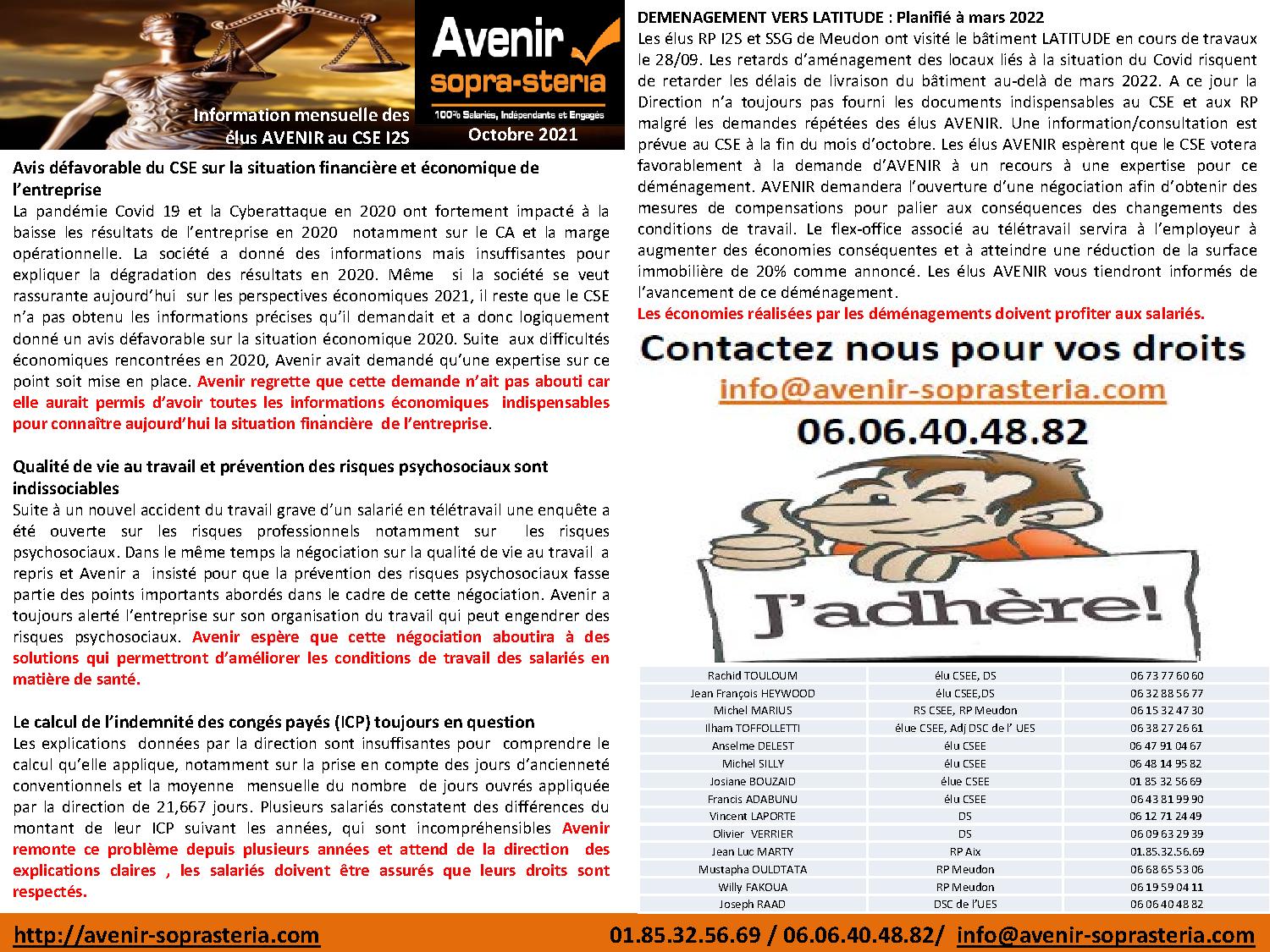 Communication mensuelle des elus au CSEE OCT