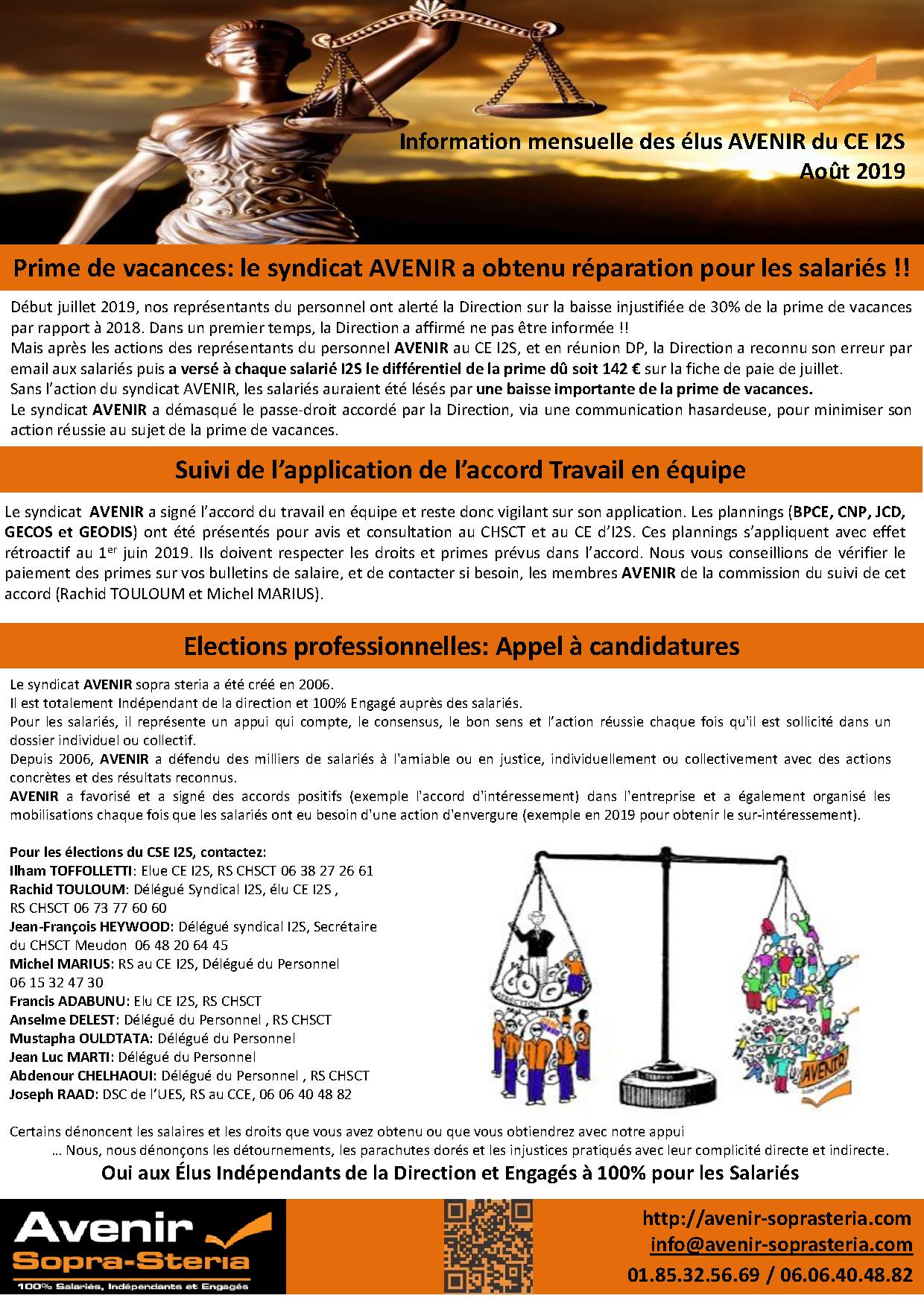 Communication mensuelle des elus du CE