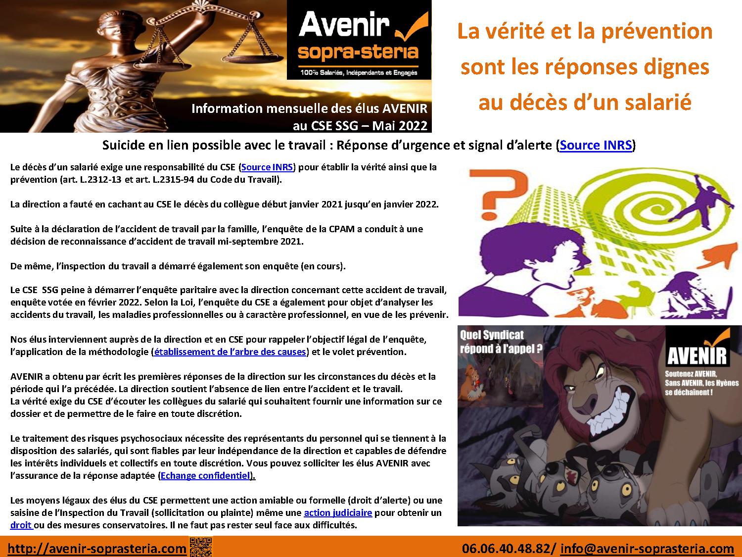 Deces d un salarie ... La verite et la prevention