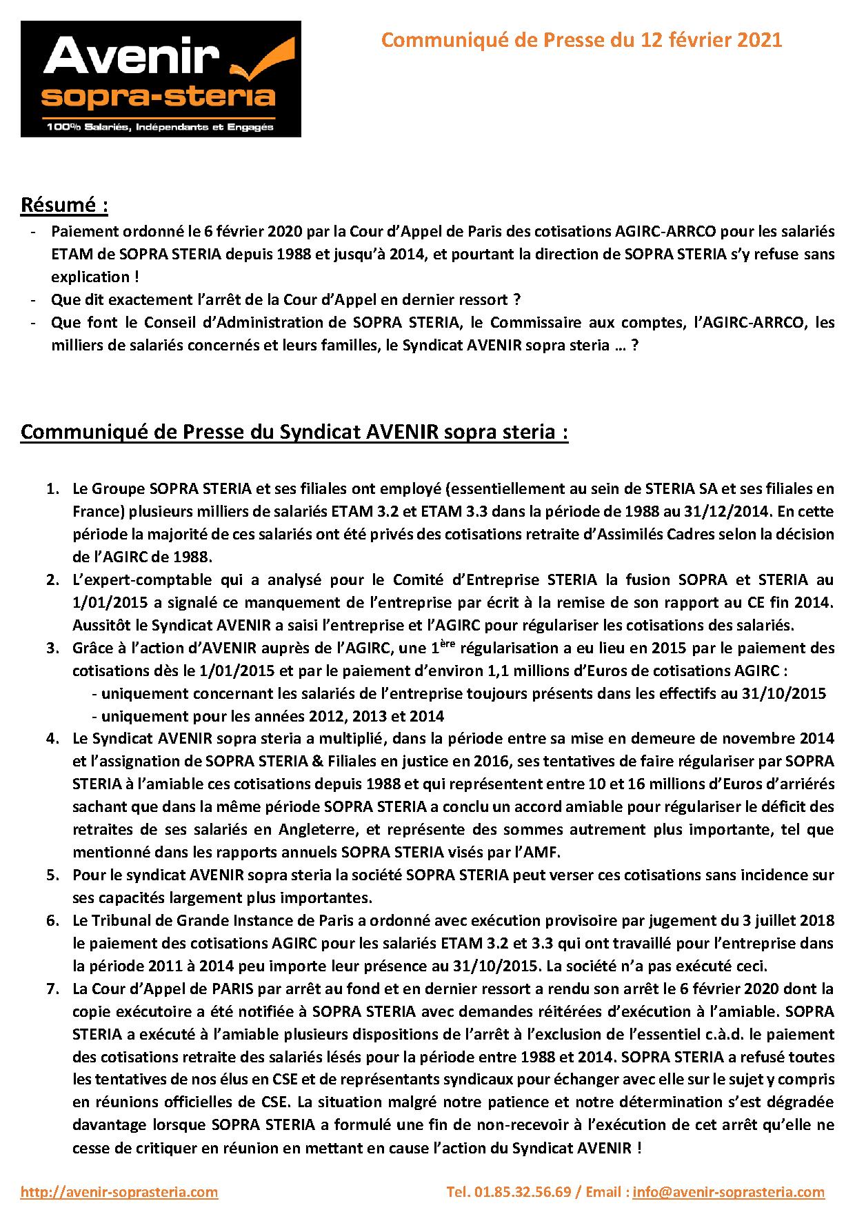 Communique de presse