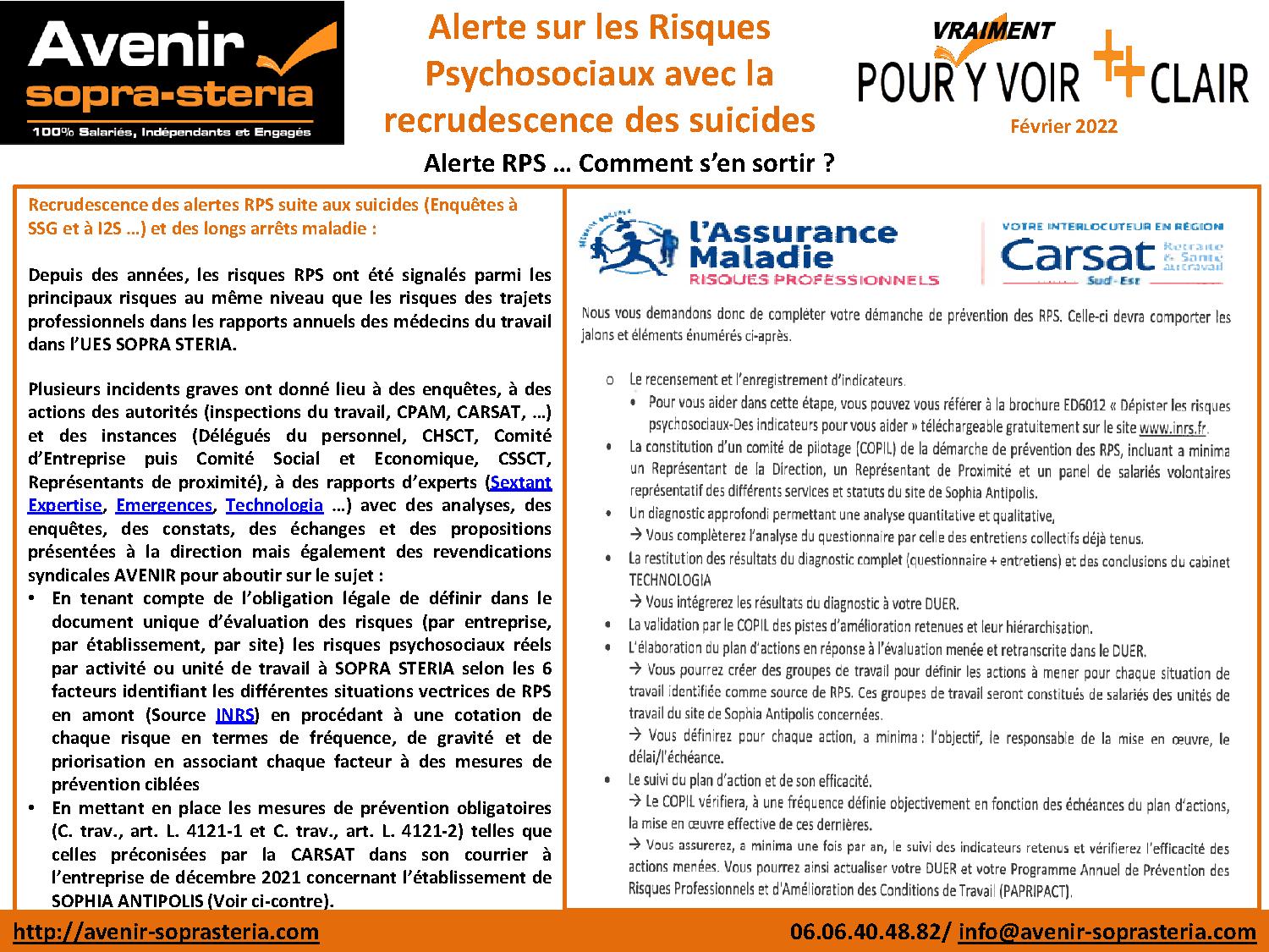 Suicides et alertes RPS ... comment s en sortir