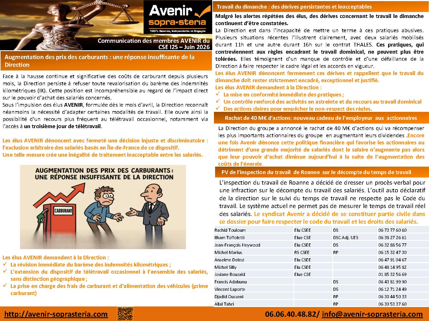 Communication mensuelle des élus AVENIR au CSEE I2S
